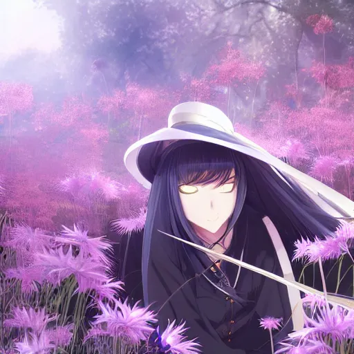 Prompt: portrait of odu nobukatsu combusting in the field of spider lilies, anime fantasy illustration by tomoyuki yamasaki, kyoto studio, madhouse, ufotable, square enix, cinematic lighting, trending on artstation