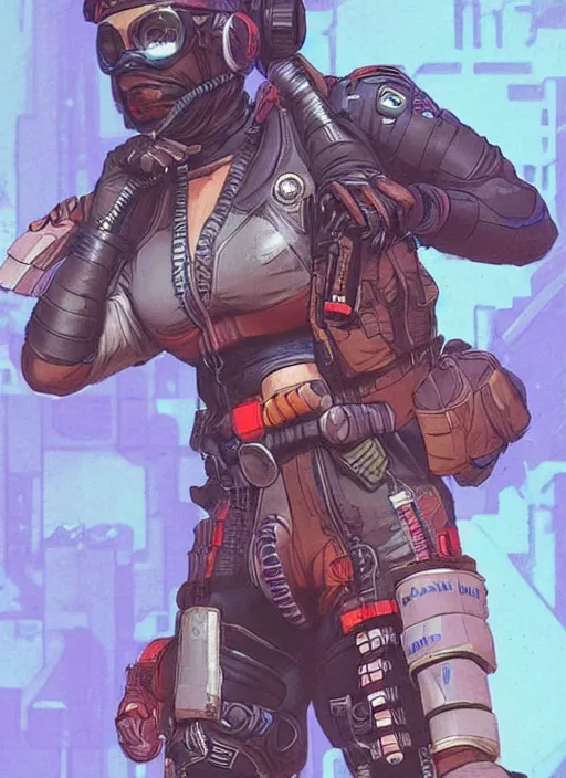 Image similar to apex legends cyberpunk athletic hired gun. concept art by james gurney and mœbius. gorgeous face.