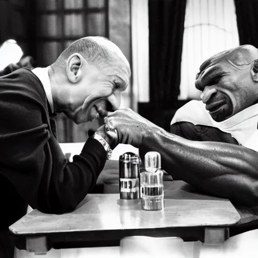 Prompt: Ruth Bader Ginsburg arm wrestling Mike Tyson, 4k, photo realistic, by Ansel Adams