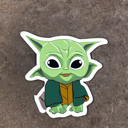 Image similar to cute sticker of baby yoda driving an old truck