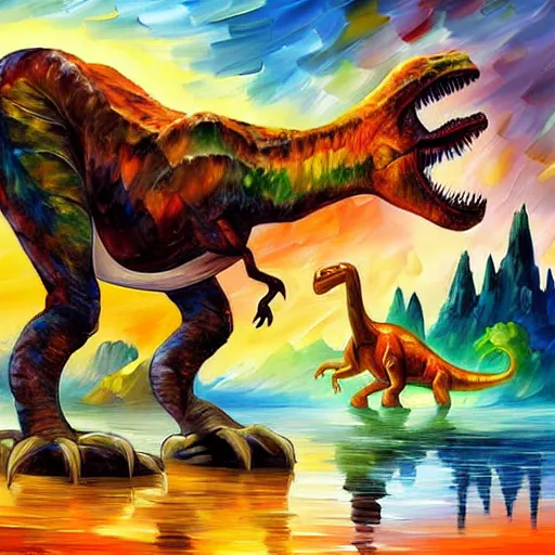 Prompt: digital painting of LittleFoot from The Land Before Time by Leonid Afremov, dinosaur