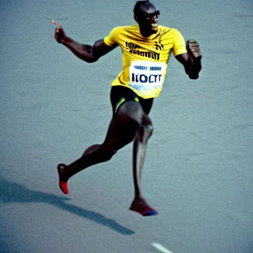 Prompt: usain bolt running on the moon, kodachrome film