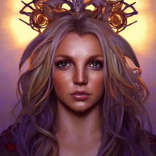 Prompt: Portrait of our Benevolent britney spears, fantasy, extremely detailed, digital painting, artstation, concept art, smooth, sharp focus, illustration, stunning lighting, art by Kincaid and greg rutkowski and alphonse mucha and simon stalenhag, realistic character concept, high fantasy, glowing light atmosphere, golden ratio, cinematic lighting, hyperdetailed, high resolution, insanely detailed and intricate, artstation, Marc Simonetti, Greg Rutkowski, 8k