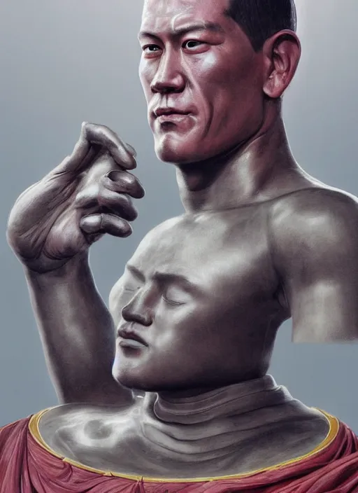 Prompt: !dream portrait of Chinese John Cena in Peterson in a luxurious Chinese theme temple, sigma male, Buddha statues, digital painting, concept art, smooth, sharp focus, illustration, from Metal Gear, by Ruan Jia and Mandy Jurgens and William-Adolphe Bouguereau, Artgerm