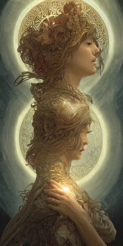 Prompt: prayer in silence, masterpiece, cinematic, powerful, moon beams dramatic light, highly, intricate elements, hollow souls, detailed, digital painting, artstation, concept art, sharp focus, contrasty, illustration, art by artgerm and greg rutkowski and alphonse mucha, mitch foust, elaborate composition, intricate story