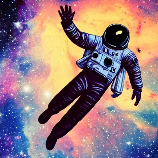 Image similar to astronaut falling on a nebula vintage 8 0 s