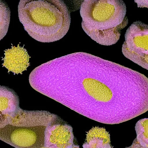 Image similar to male pollen sacks shot under uv light