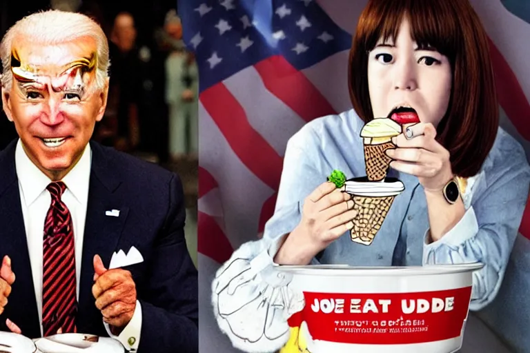 Image similar to Joe Biden will eat your ice cream and eat you if you are bad, Junji Ito