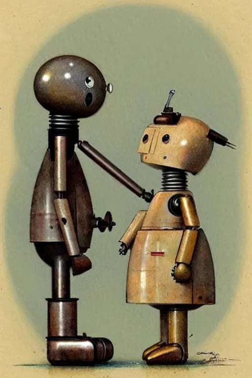 Prompt: (((((1950s flat robot art . muted colors.))))) by Jean-Baptiste Monge !!!!!!!!!!!!!!!!!!!!!!!!!!!