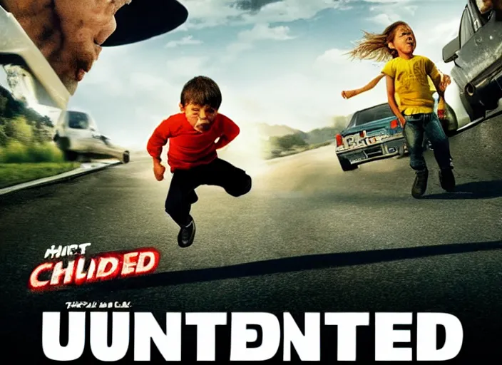 Prompt: hunted car chasing a child, movie poster