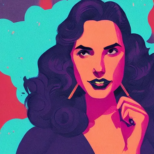 Image similar to a colorful comic noir illustration of a sad gal gadot singing the blues new orleans by sachin teng, dark vibes, pastel lighting, cinematic, depth of field, 8 k, high contrast