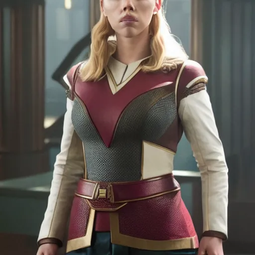 Image similar to starfleet uniform, portrait of scarlett johansson as lagertha, in starfleet uniform, from the tv series vikings