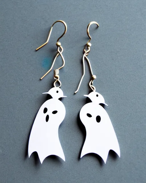 Image similar to cute funny ghost, 2 d lasercut earrings, concept art, trending on artstation, trending on deviantart