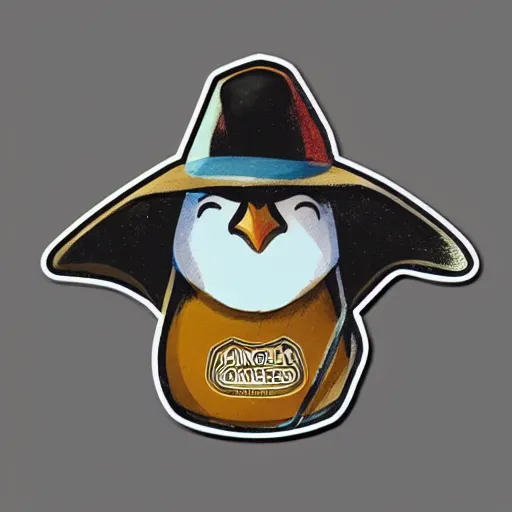 Prompt: a logo illustration, sticker illustration, penguin with hat, by john park and greg rutkowski