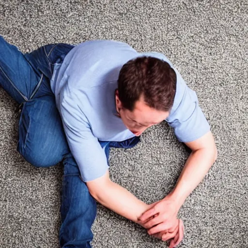 Image similar to photo of a man on the floor with a broken back, and another man on the floor vomiting all over himself