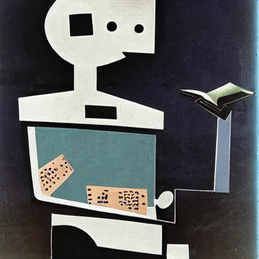 Image similar to a robot reading a book by eileen agar