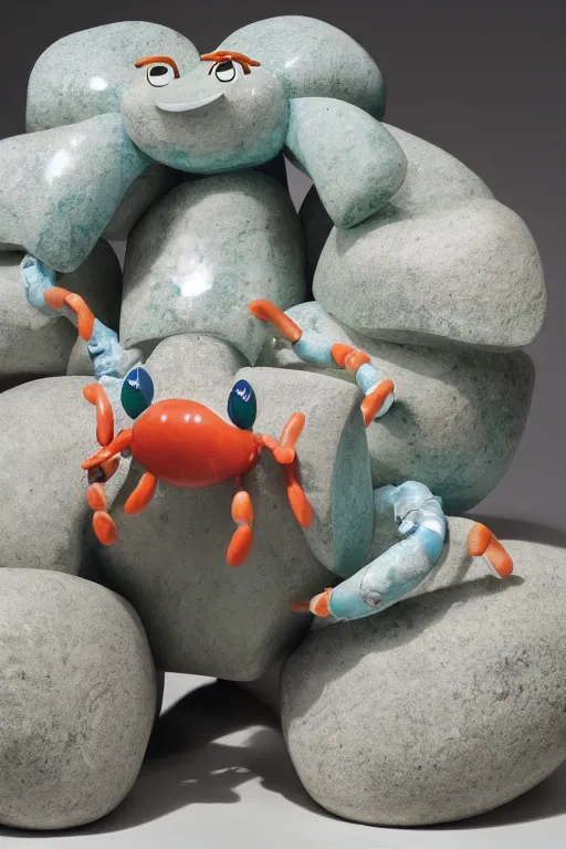 Image similar to eugene krabs of bikini bottom, marble sculpture