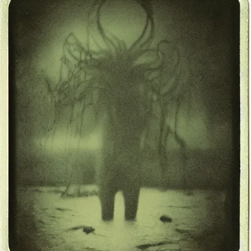 Image similar to creepy lovecraftian monster in swamp, 1 9 1 0 polaroid photo