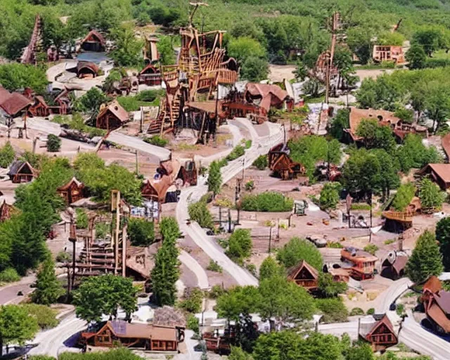 Image similar to an entire town made from a wooden playground