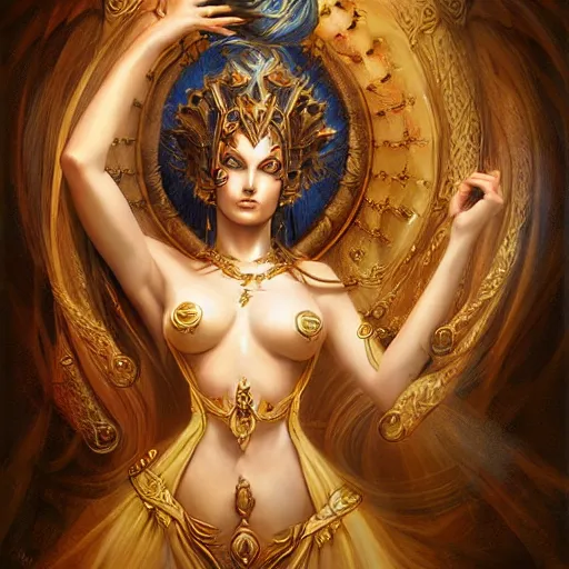Image similar to digital painting of goddess of illusion by filipe pagliuso and justin gerard, symmetric, fantasy, highly, detailed, realistic, intricate