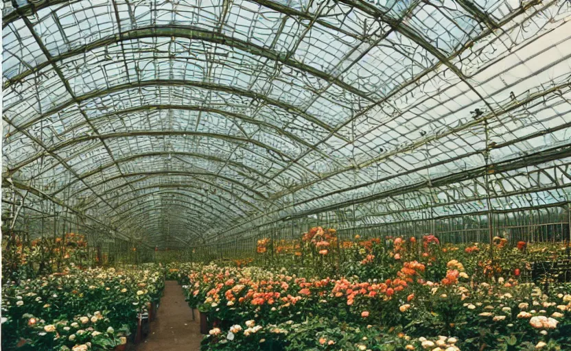 Prompt: Inside a Victorian greenhouse by stanley kubrick, shot by 35mm film color photography