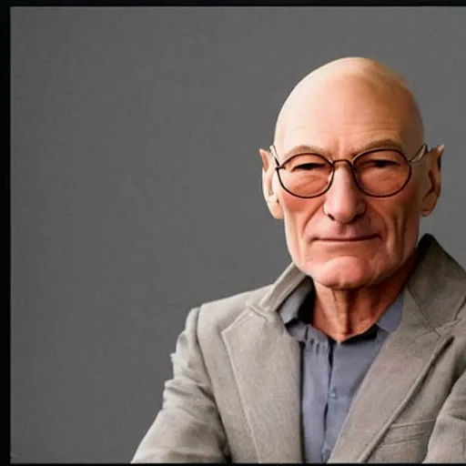 Image similar to photo of a person who looks like a mixture between patrick stewart and brent spiner