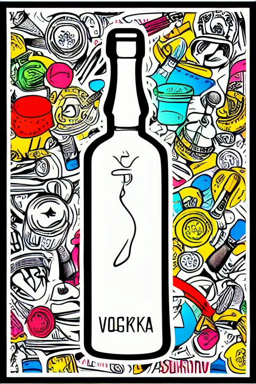 Image similar to Vodka bottle , sticker, colorful, illustration, highly detailed, simple, smooth and clean vector curves, no jagged lines, vector art, smooth