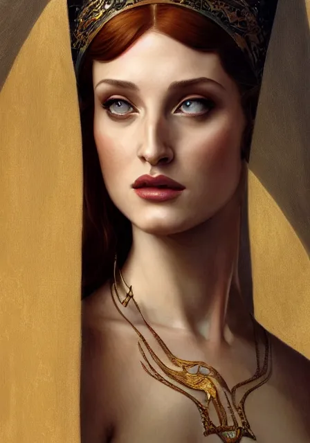 Image similar to sansa angeline jolie gessica chastain mummy cleopatra, intricate, elegant, highly detailed, digital painting, artstation, concept art, smooth, sharp focus, illustration, art by artgerm and greg rutkowski and alphonse mucha and william - adolphe bouguereau