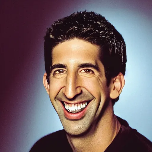 Image similar to portrait of Ross Geller, his teeth glowing white