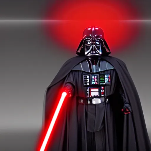 Prompt: george lucas wearing darth vaders suit, cinematic lighting, holding a red lightsaber, 8 k, hd, realistic