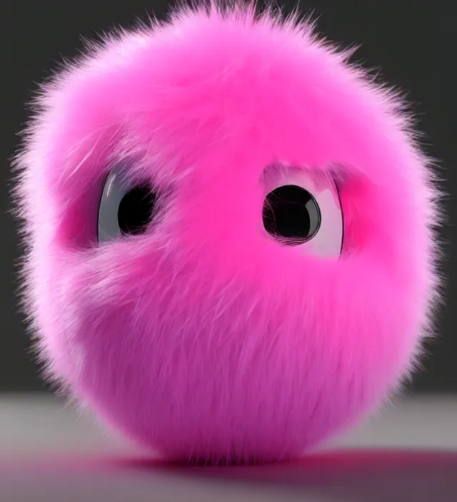 Image similar to high quality 3 d render hyperrealistic very cute big pink little spherical creature, plush mascot, short spiky dense fluffy smooth hair, isometric 3 d, pink fluffy fur, 1 5 0 mm, beautiful natural soft light, rim light, smooth background, artstation, ultra detailed, elegant, ultra detailed, metallic armor, octane render