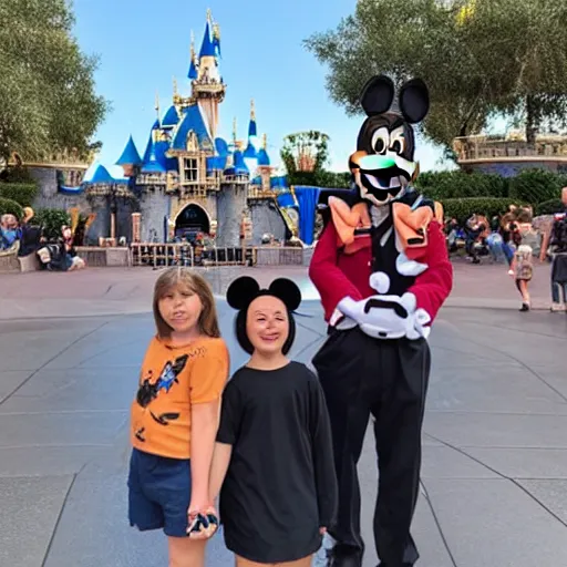 Prompt: photo of a very unhappy family at disneyland