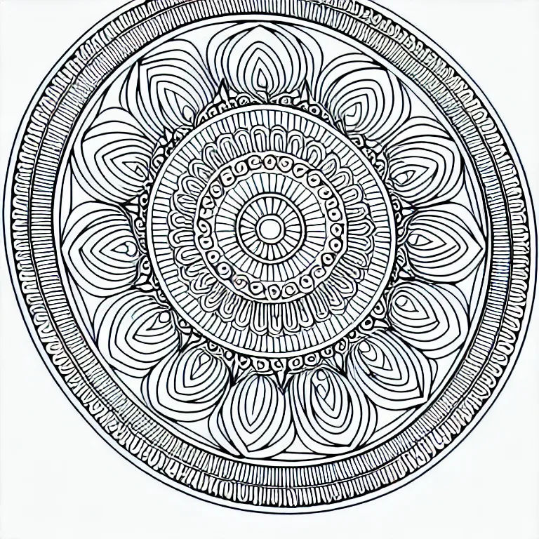 Prompt: Mandala for coloring book, intricate detail, clear, clean lines, symmetrical