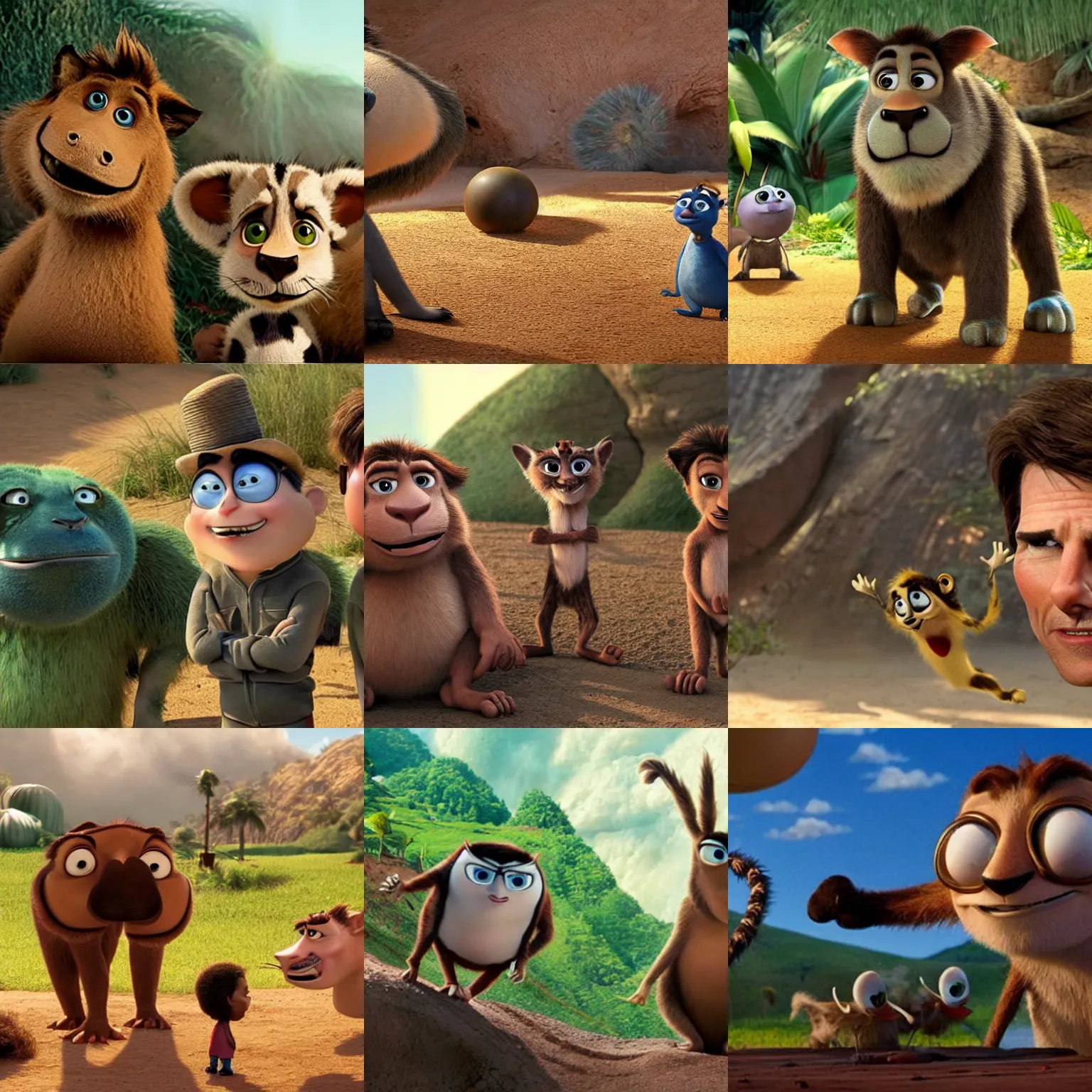 Prompt: movie still of tom cruise in pixar's madagascar