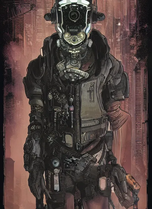 Image similar to cyberpunk blackops commander. cybernetic eyes. night vision. portrait by ashley wood and alphonse mucha and laurie greasley and josan gonzalez and james gurney. spliner cell, apex legends, rb 6 s, hl 2, d & d, cyberpunk 2 0 7 7. realistic face. dystopian setting.