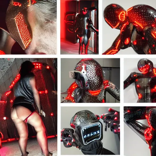 Prompt: love, diverse meat cybersuits, from behind, connection rituals, wide wide angle, vivid, elaborate, highly detailed, beautiful lighting