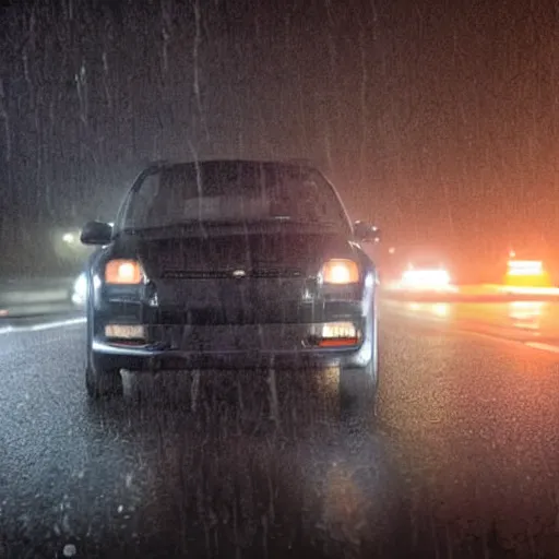 Image similar to dash cam footage, Joe biden as a dark shadow ghost in the middle of the road staring at the driver. bad weather, dramatic lighting, dark clouds, rain, horror scene, very realistic dash cam