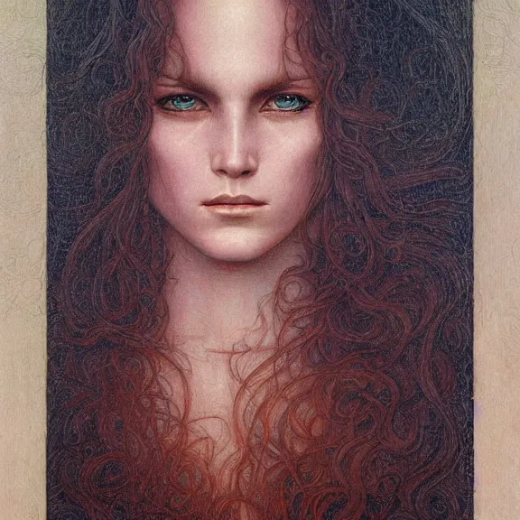 Image similar to a highly detailed portrait in the style of jean delville and in the style of gerald brom.