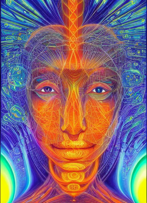 Image similar to humankind transcendence into collaborative intelligence, group intelligence, ai, by alex grey, album cover, award winning, beautiful, colorful, volumetric lighting, trending on artstation