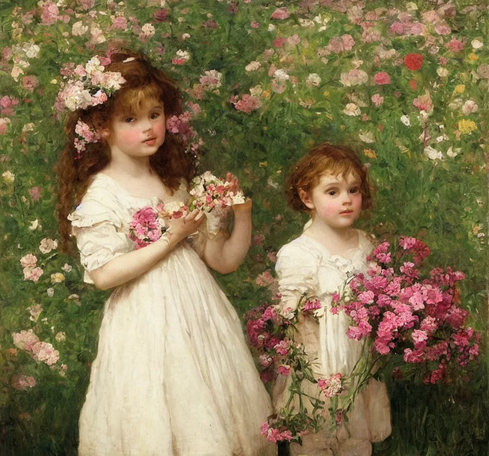 Image similar to A little beautiful girl with flowers in her hand, Anderson, Sophie