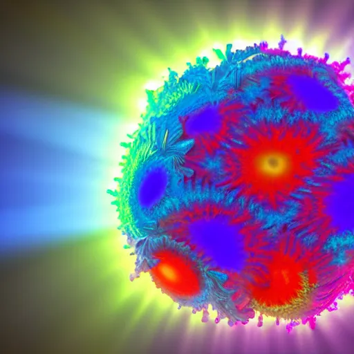 Image similar to a hyperrealistic 3D render of a dodecahedron made entirely of tie dyed Mandelbrot fractals, 8k, 4K, glowing, neon, dramatic lighting, volumetric lighting, octane render,