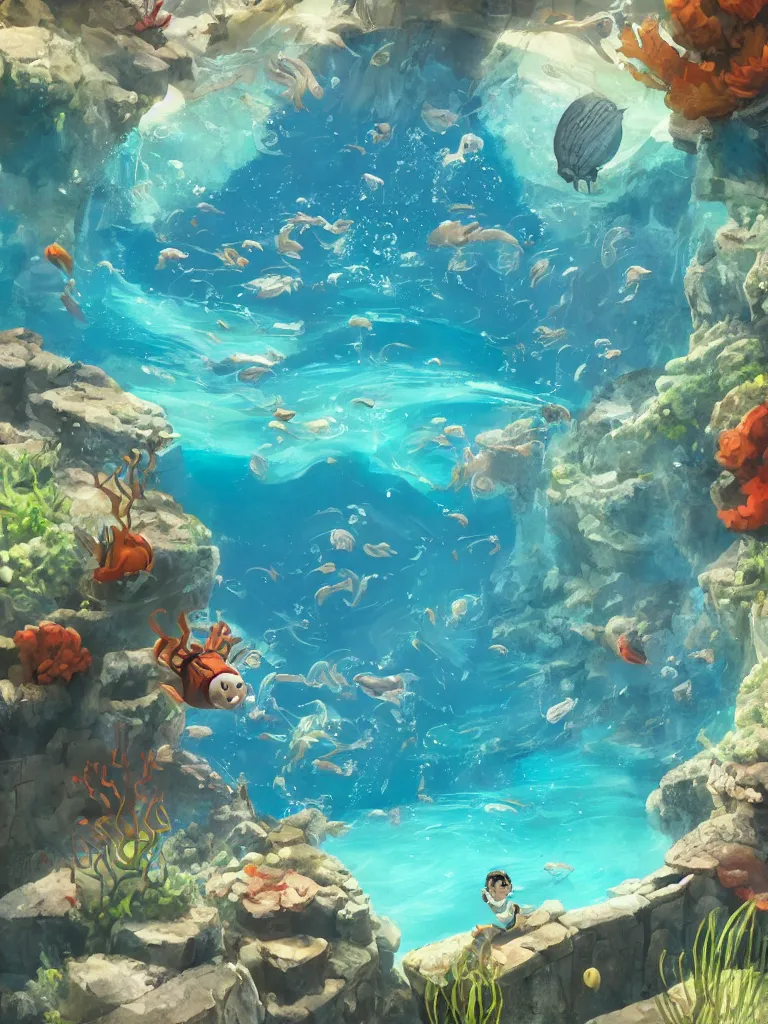 Image similar to underwater in the pool by disney concept artists, blunt borders, rule of thirds