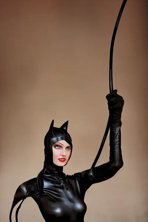 Image similar to photograph of Catwoman by Steve McCurry, portrait,