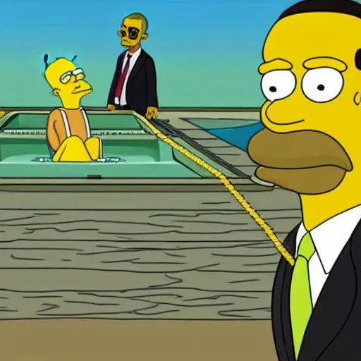 Prompt: obama swimming in nuclear waste, in the style of the simpsons