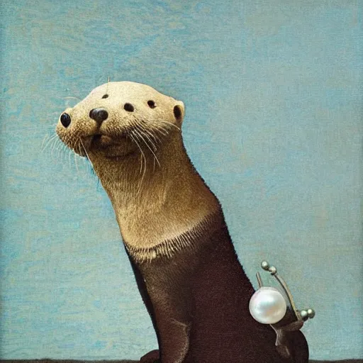 Image similar to a sea otter with a pearl earring, by Johannes Vermeer