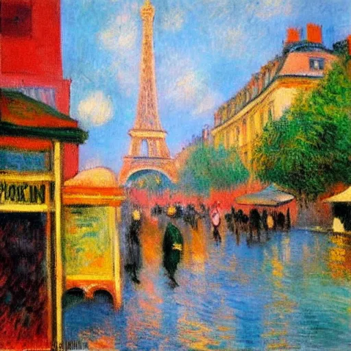 Prompt: vintage paris streetscape, vibrant, oil painting, expressionism, monet, degas, renoir.