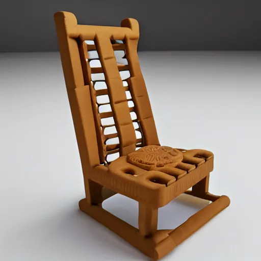 Prompt: chair made from biscuits, new product, realsitic, photorealistic, 8k render, photography