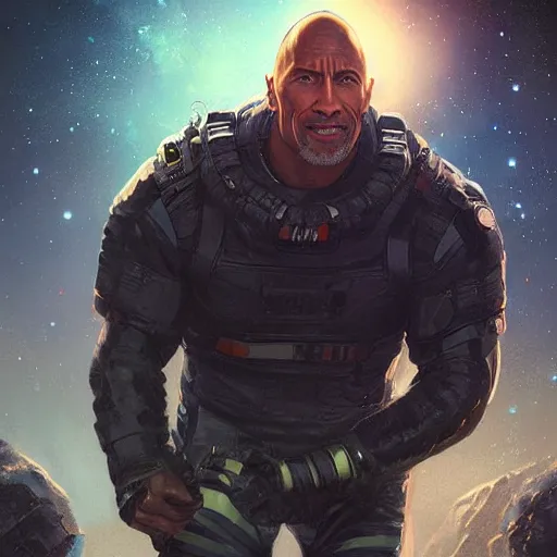 Prompt: the rock dwayne johnson in space by greg rutkowski, digital art, trending on artstation, highly detailed