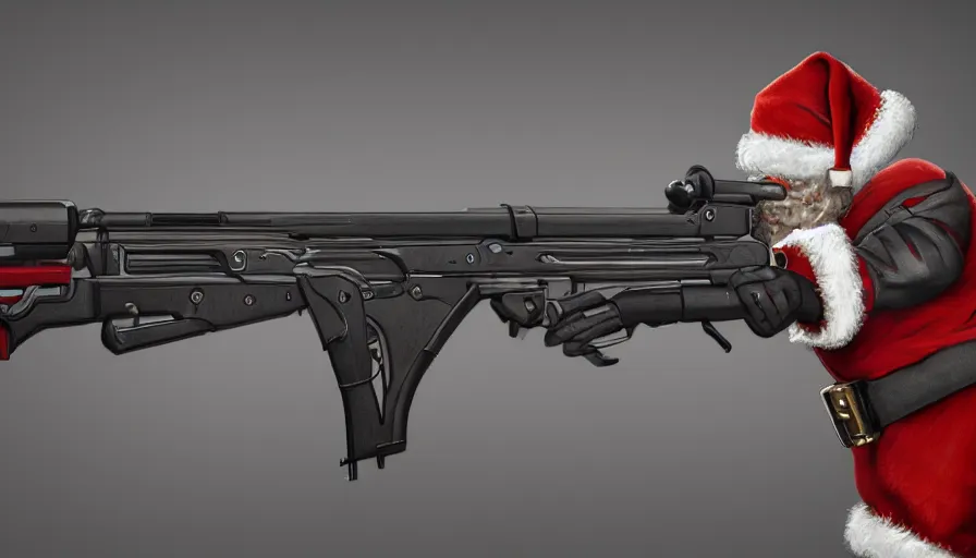 Prompt: a shotgun designed by santa's elves, wide shot, lightbox, digital artwork, trending on artstation