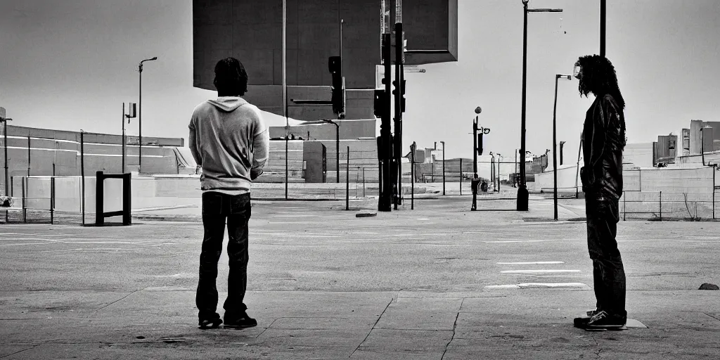 Image similar to lonely urban landscape with a few people standing by marc trujillo, emotional emptiness